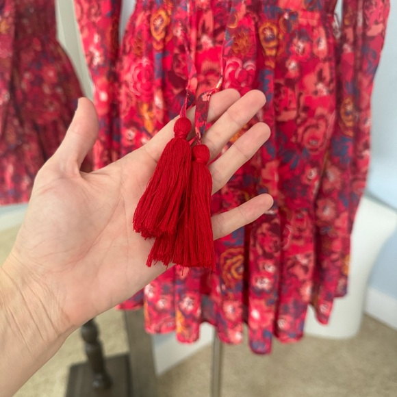 Floral Flying Tomato Dress Ruffled Puffy Shoulder Feminine Cocktail Size M - Picture 5 of 8